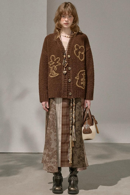 Vintage Floral Deconstructivism Midi Skirt