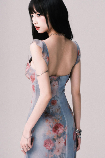 French V-Neck Halter Dress