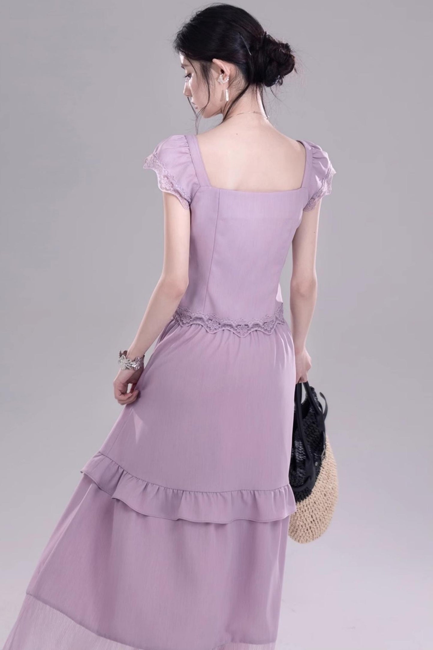 Purple Lace A-Line Skirt Top Set