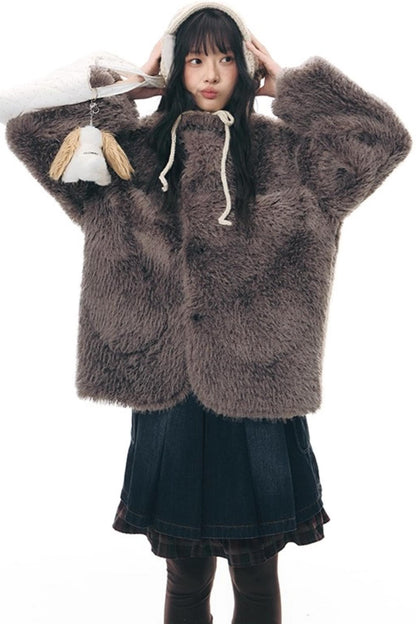 Reversible Polka Dot Fur Coat