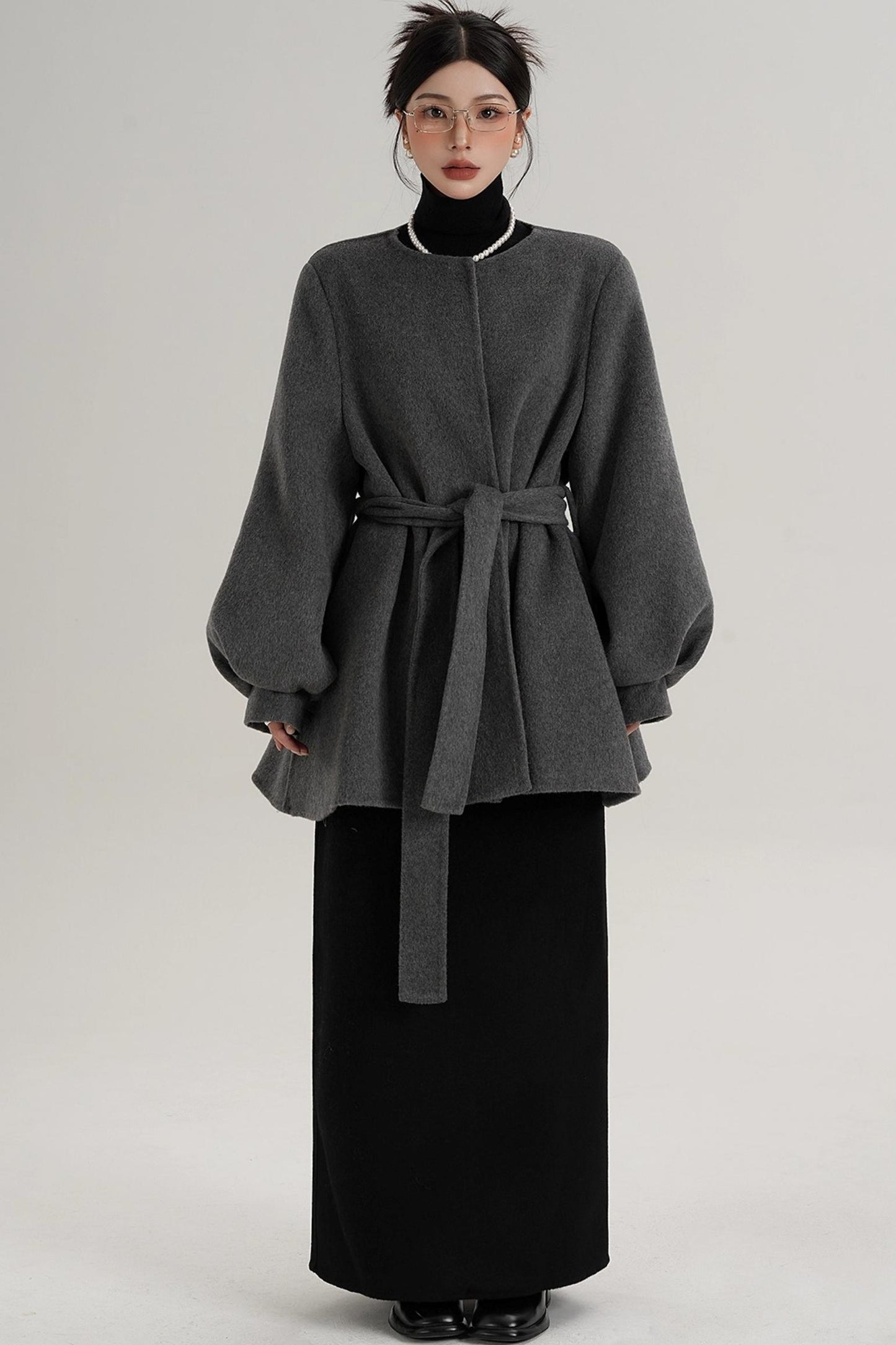 Lantern Sleeve Wool Coat