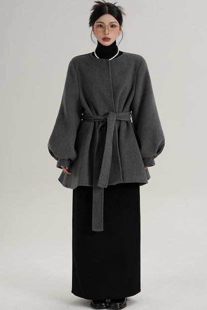 Lantern Sleeve Wool Coat