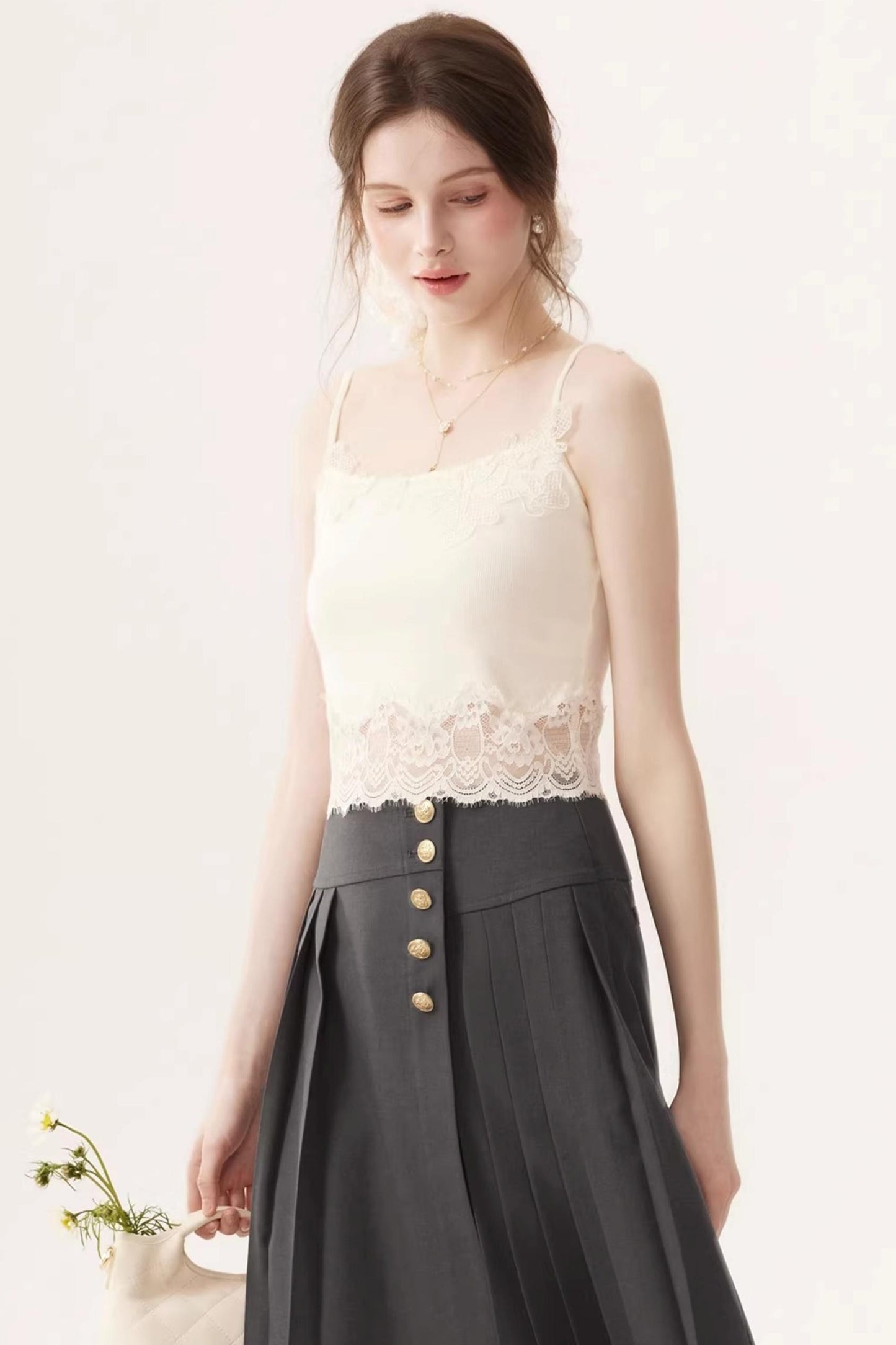 Lace Patchwork Camisole Cardigan Set