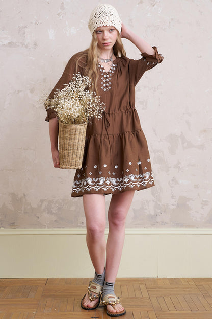 Summer V-Neck Drawstring Dress