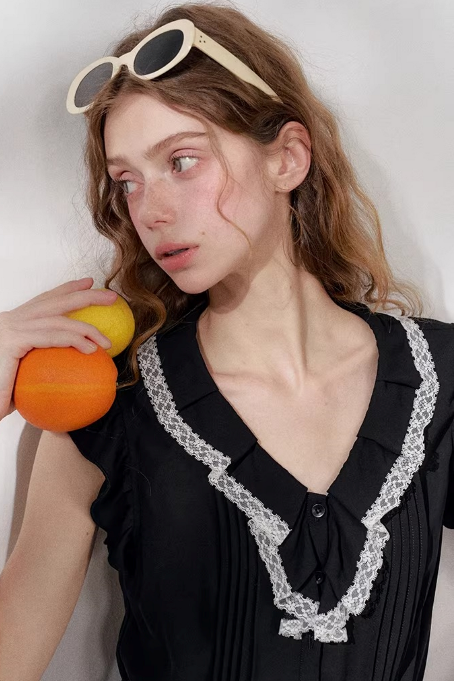 Blusa in chiffon e pizzo
