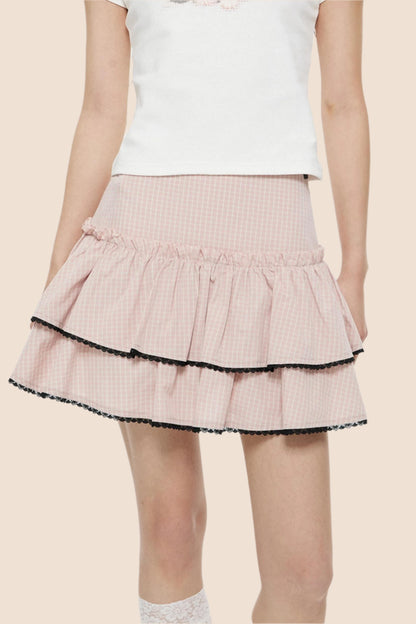 Pink Retro Plaid Skirt