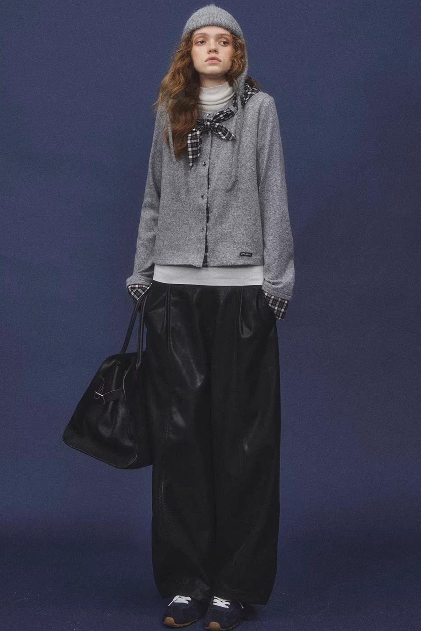 Elastic Waist Black Leather Pants