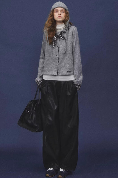 Elastic Waist Black Leather Pants