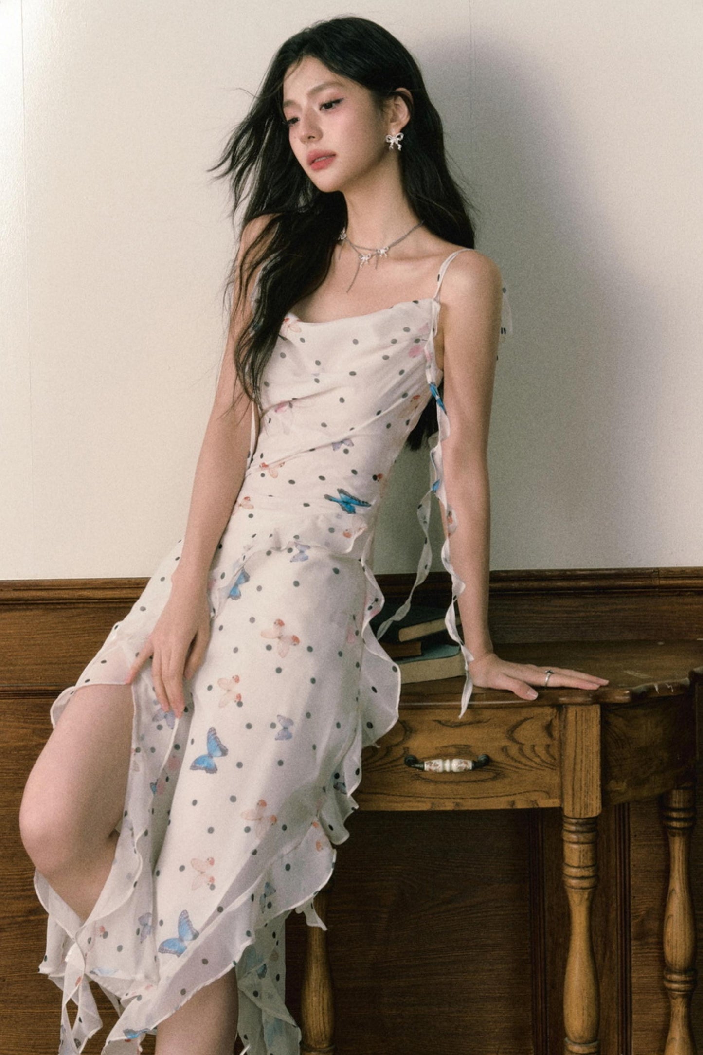 Butterfly Floral Halter Chiffon Maxi Dress