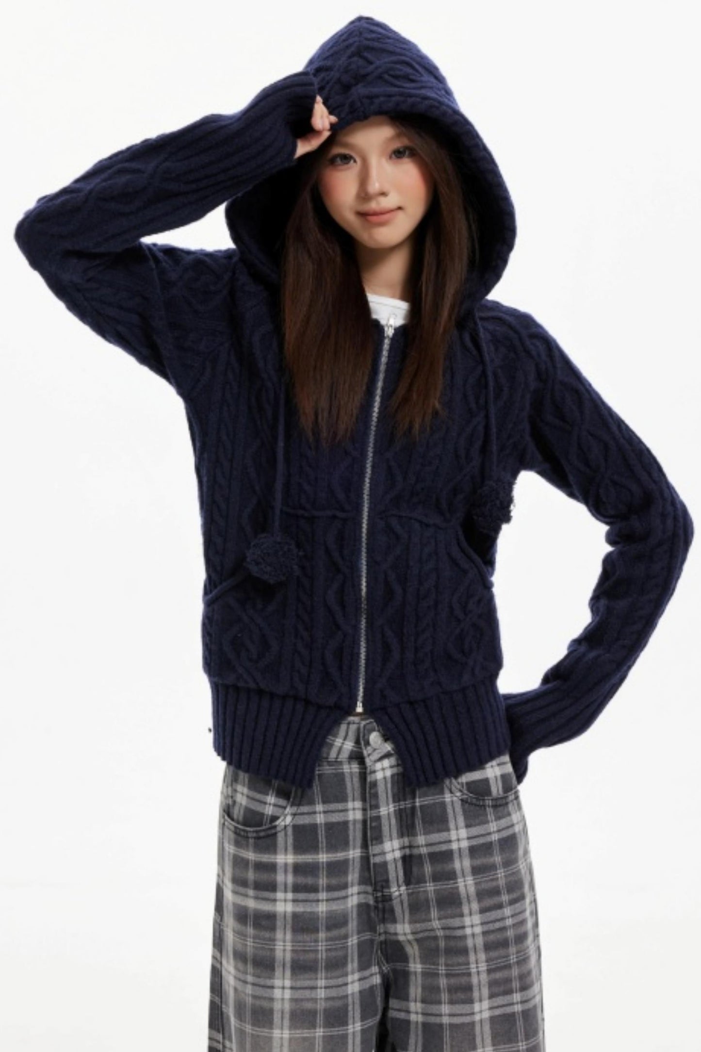 American Hooded Cable Knit Sweater