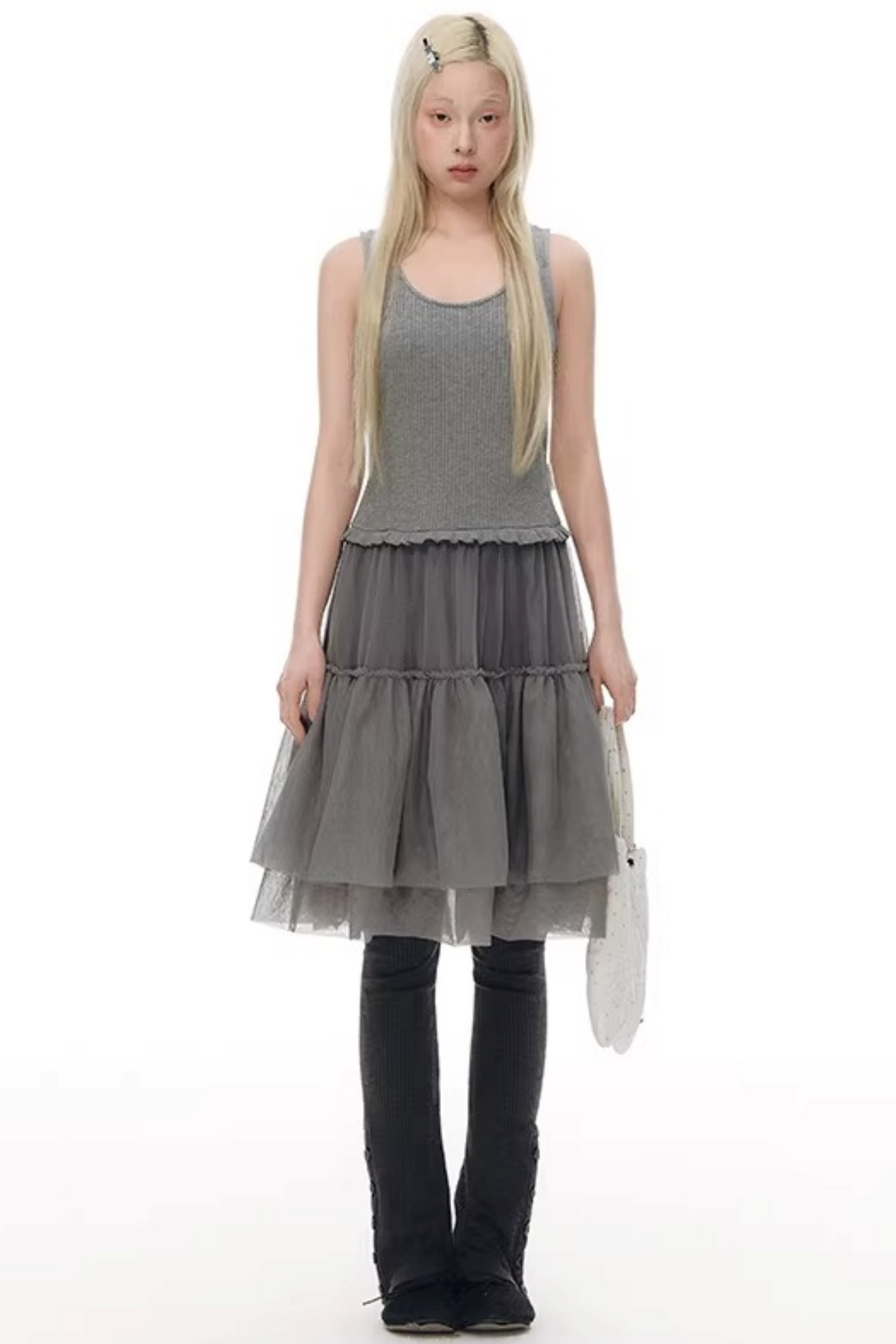 니트 패치워크 베스트 원피스