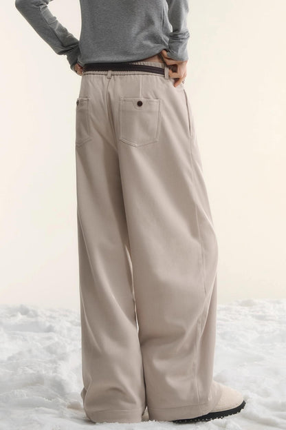 Plaid Fleece-Lined Wide-Leg Pants