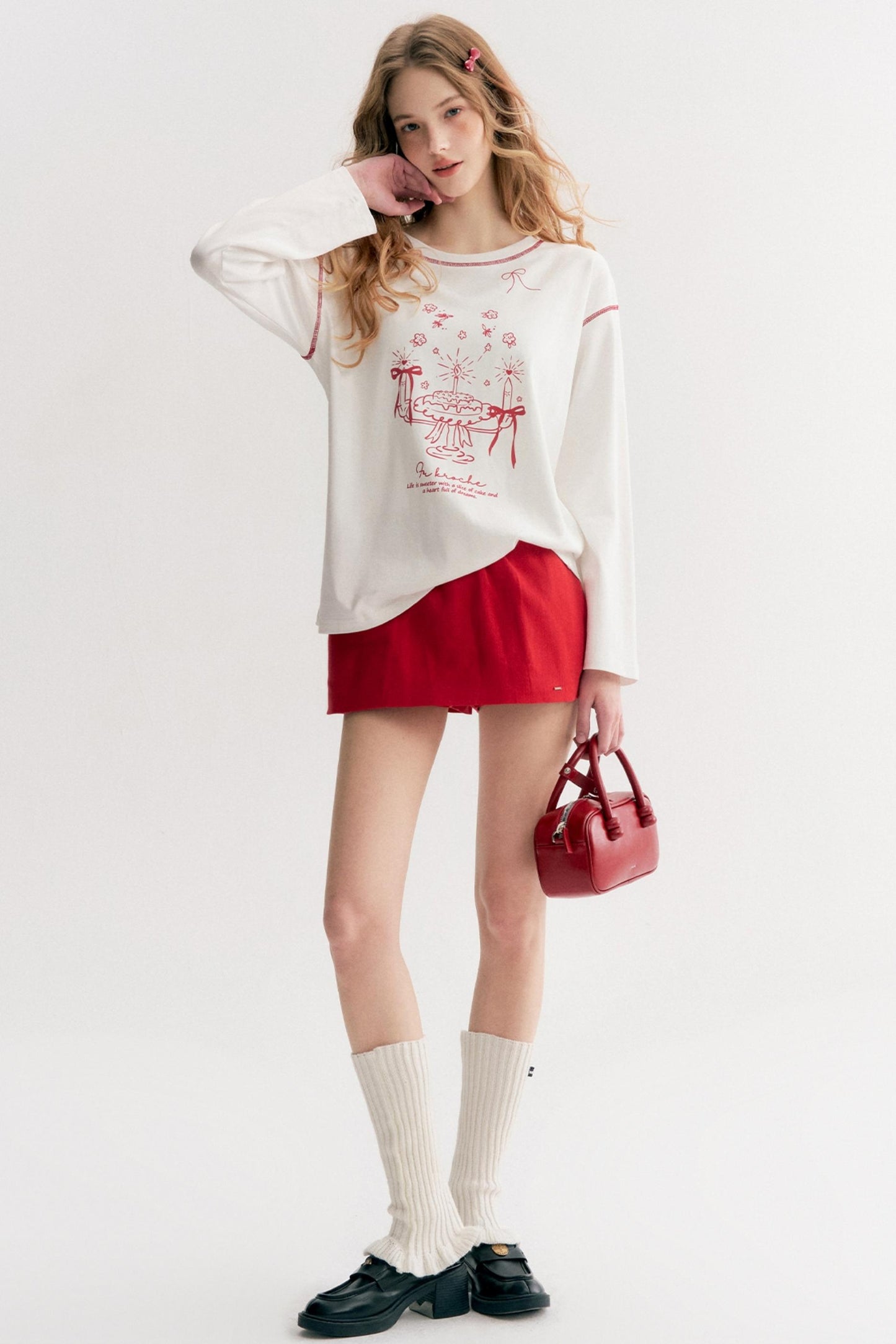 Lazy Cake Print Long-Sleeved T-Shirt