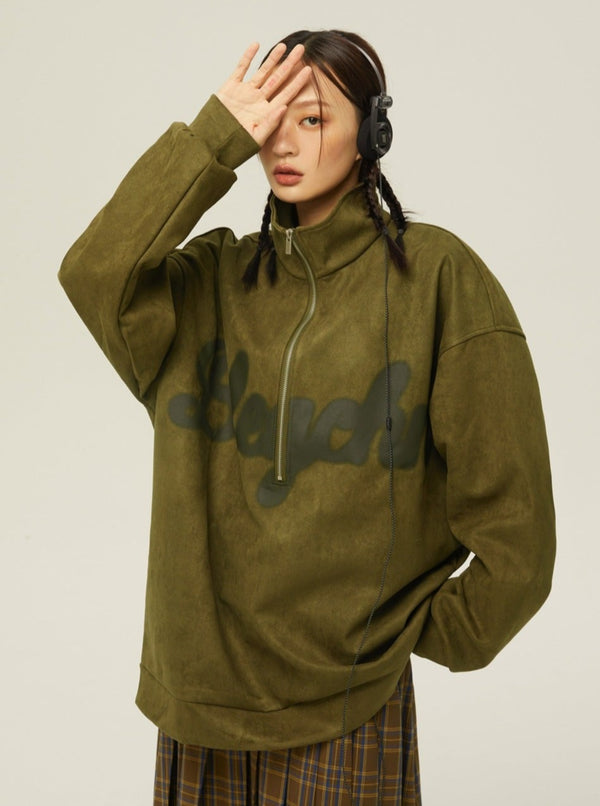 American suede stand collar letter coat