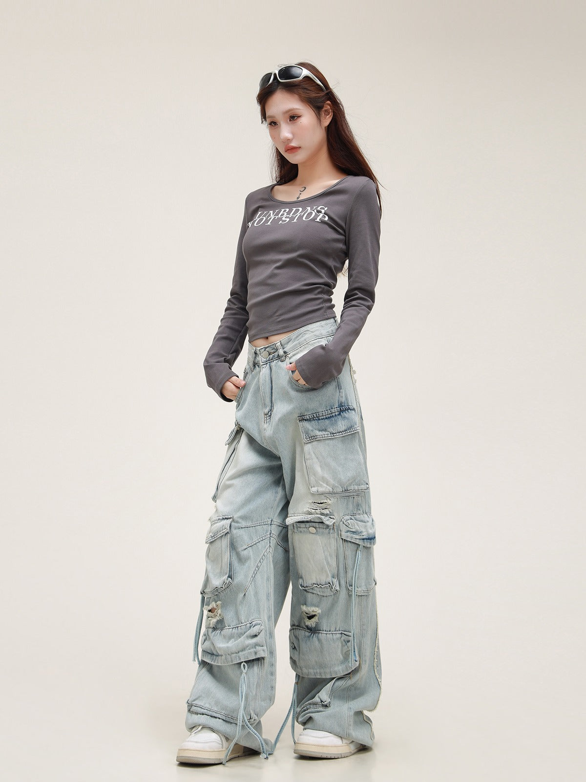 American Retro Multi-Pocket Jeans Pants