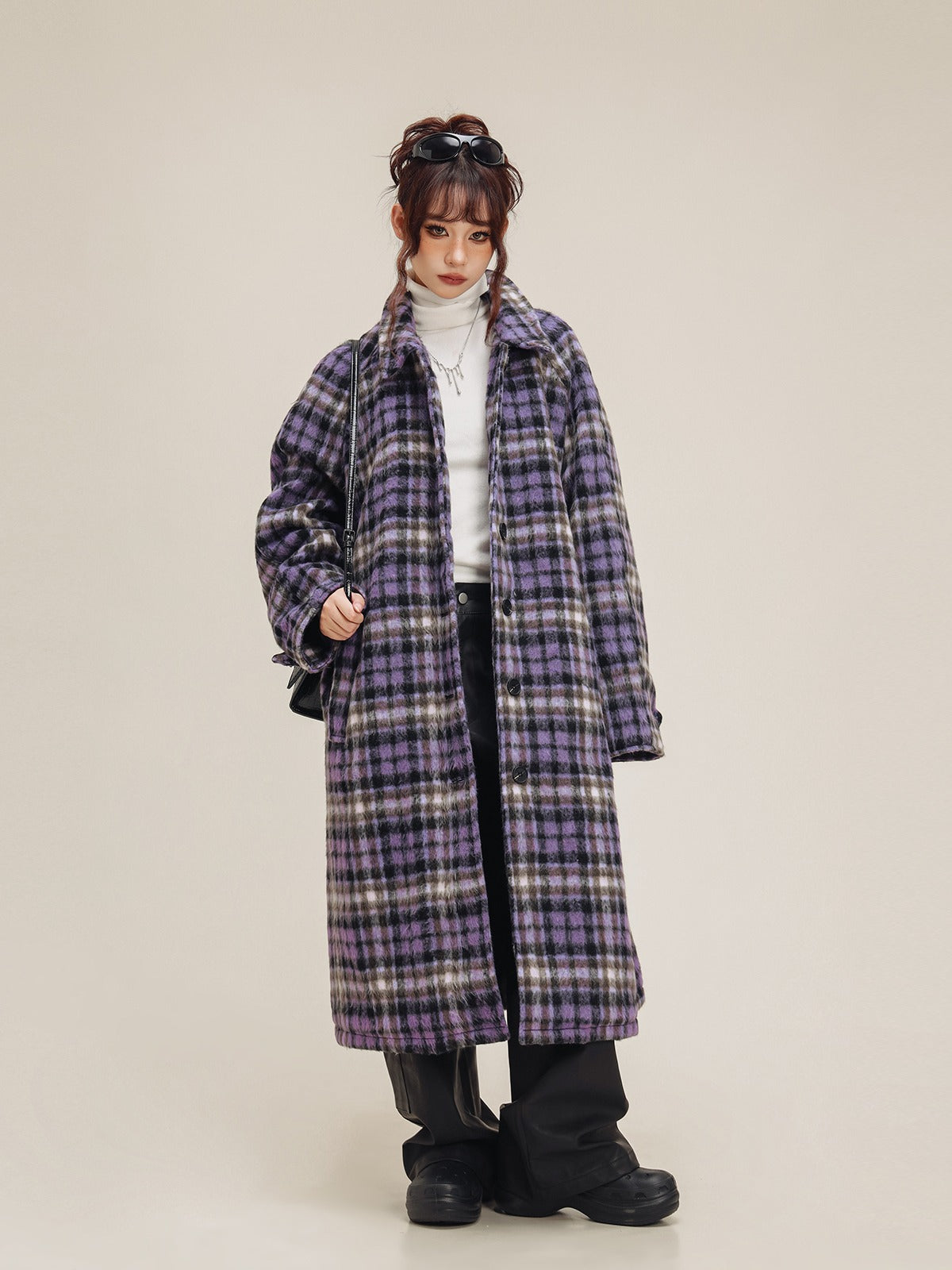 retro plaid woolen coat