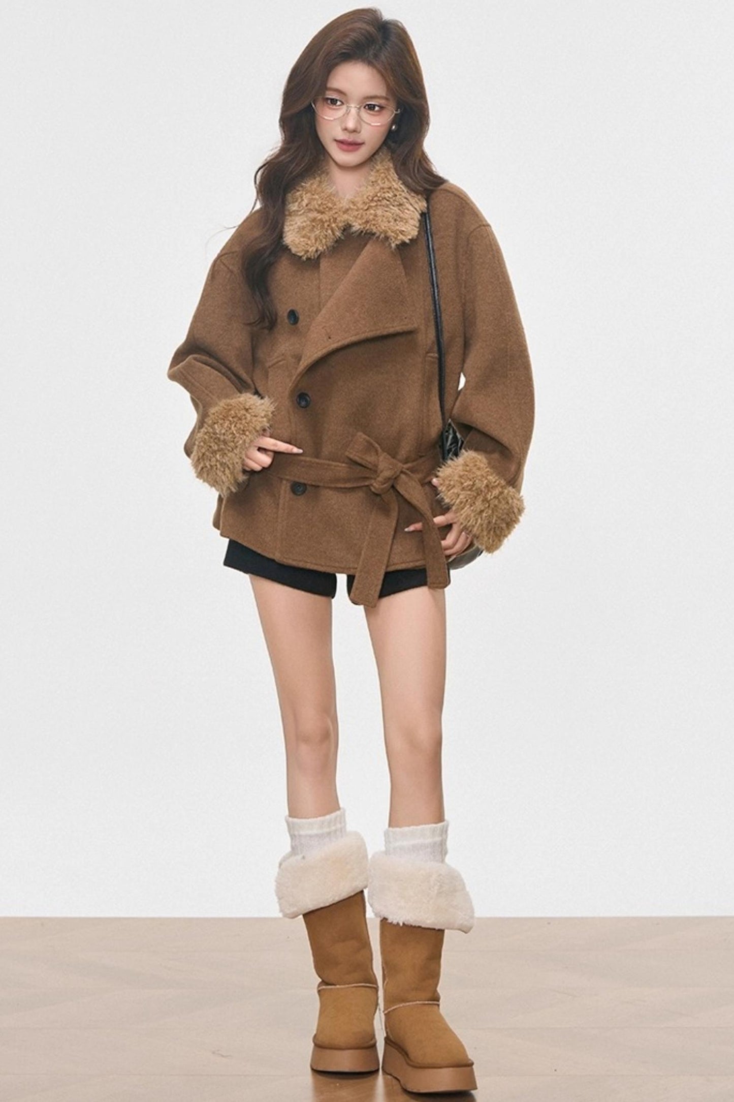 Fur Collar Thickened Woolen Coat Set-Up