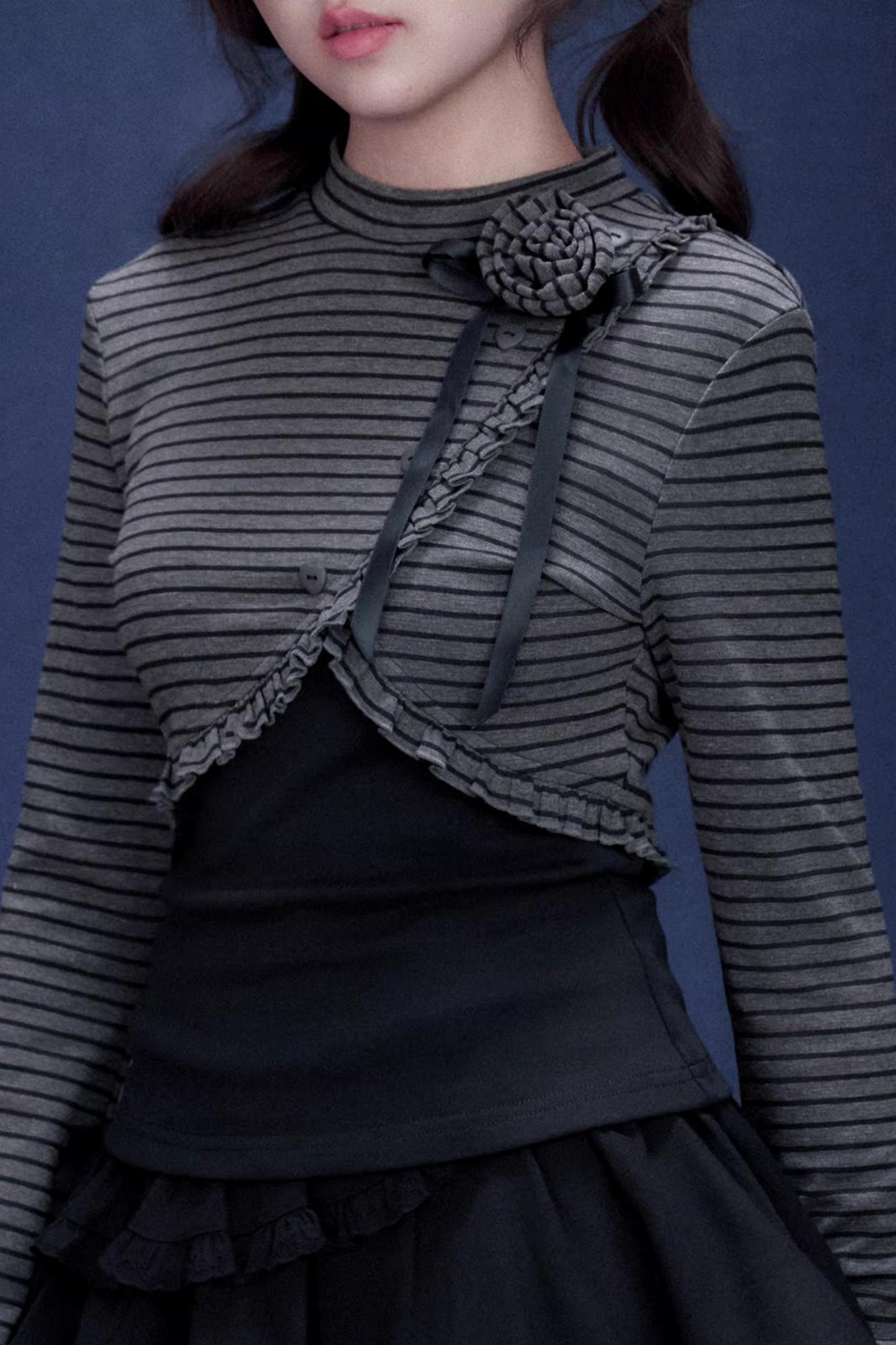 Rose Brooch Striped Top