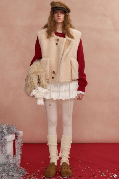 Buttoned Lamb Wool Reversible Vest