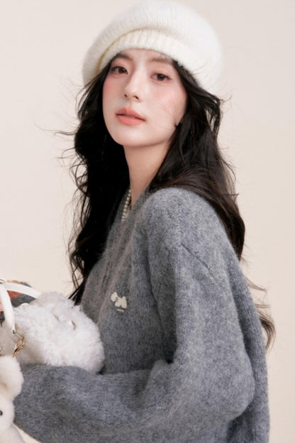 Winter Gray Knitted Cardigan Set-Up