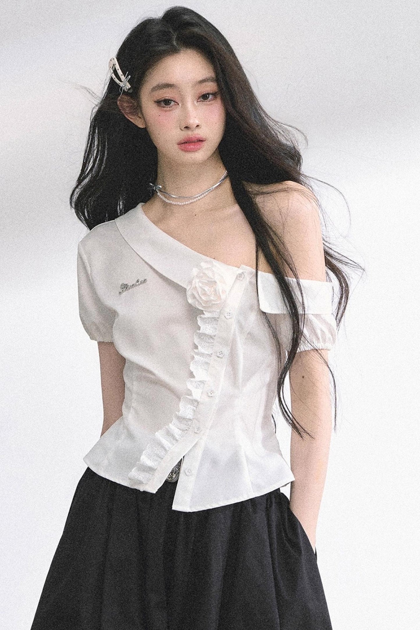 White Gardenia Lace Off-the-Shoulder Shirt