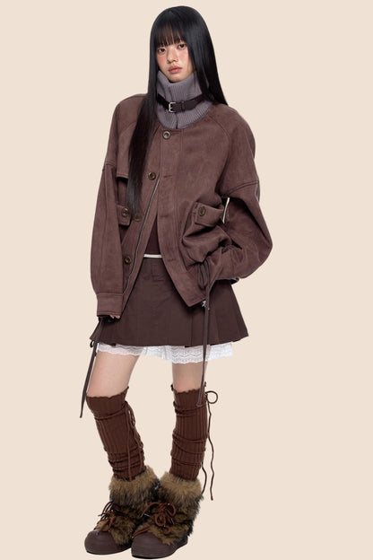 Knit Panel Suede Pocket Jacket