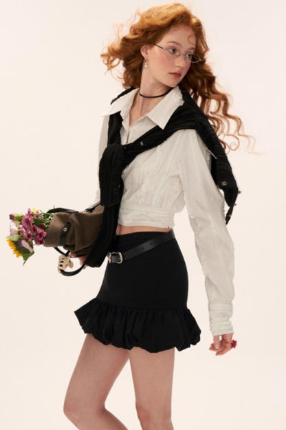 Layered Striped White Short Shirt