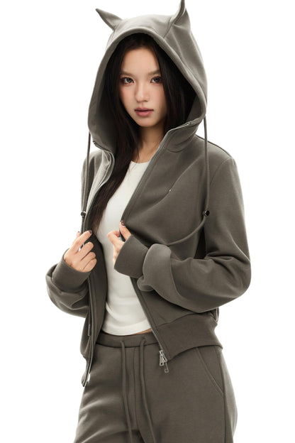 Double Zipper Short Hooded Jacket