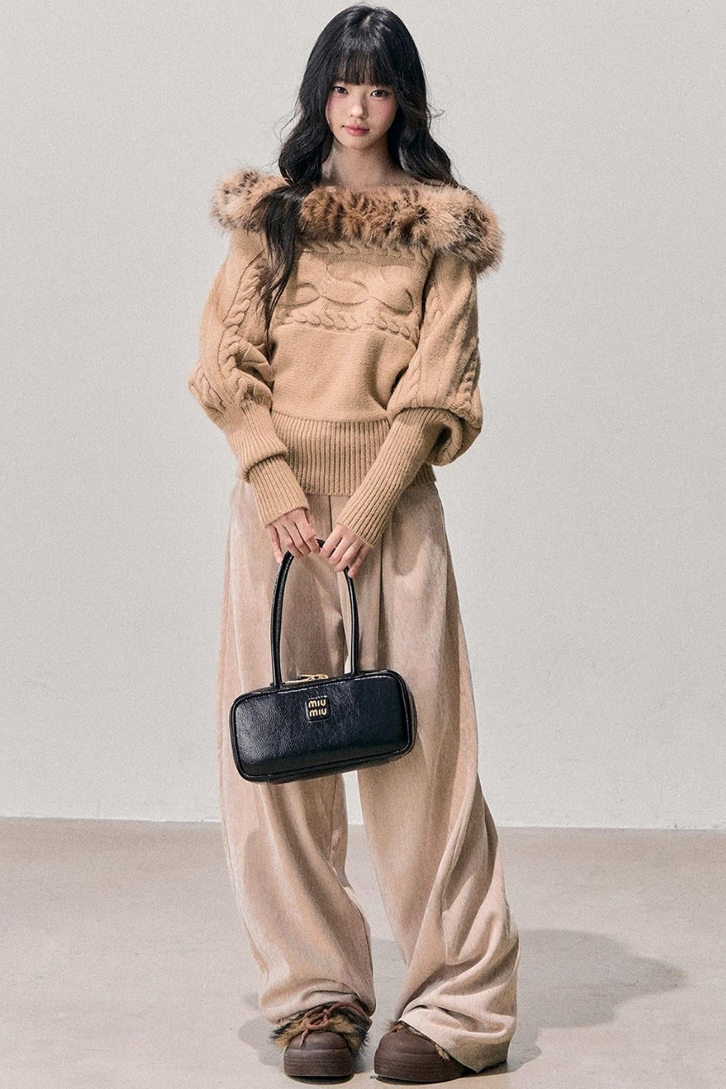 Fleece-Lined Wide-Leg Pants