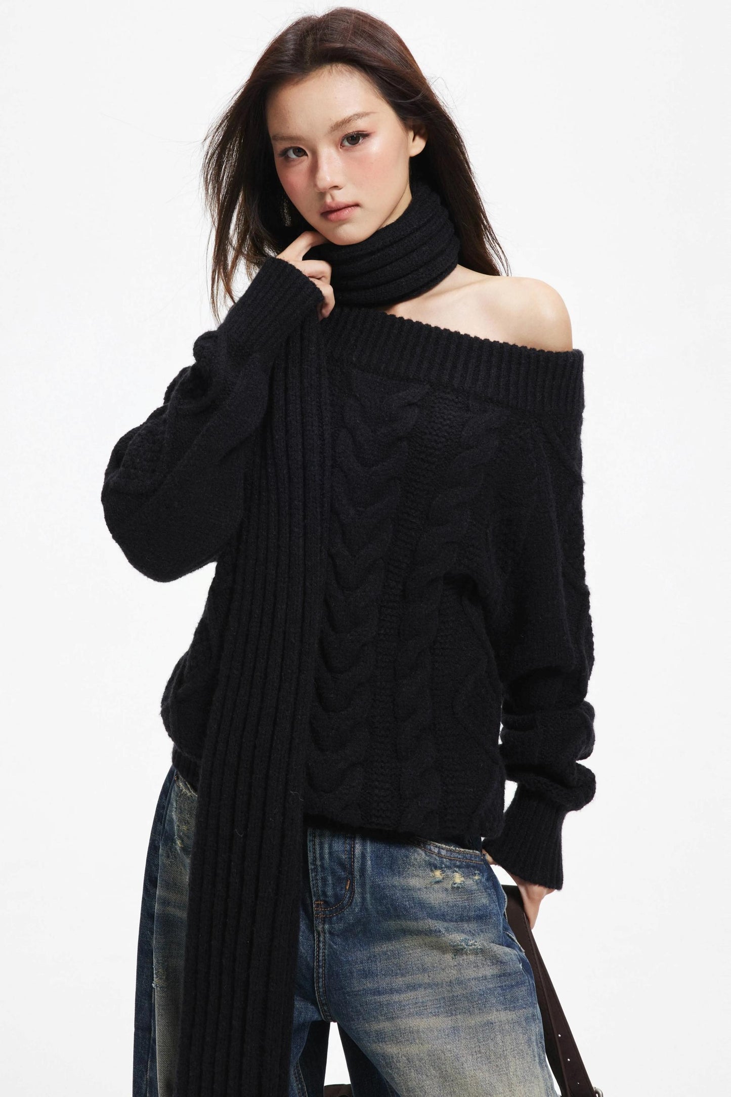 Lazy Wool Slanted Sweater Set
