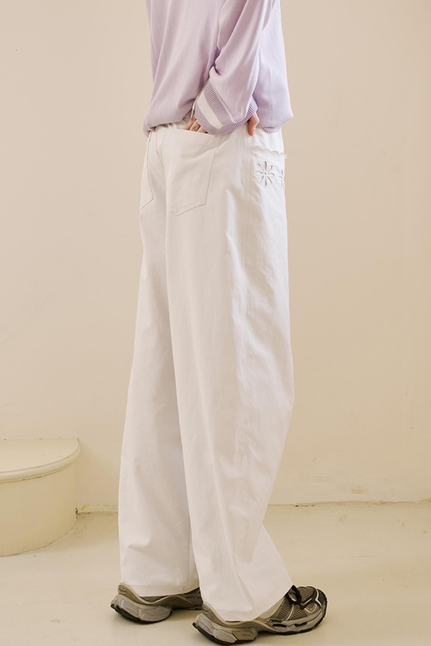 Embroidered Denim Scimitar Pants