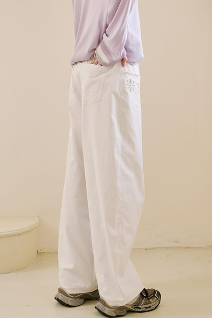 Embroidered Denim Scimitar Pants