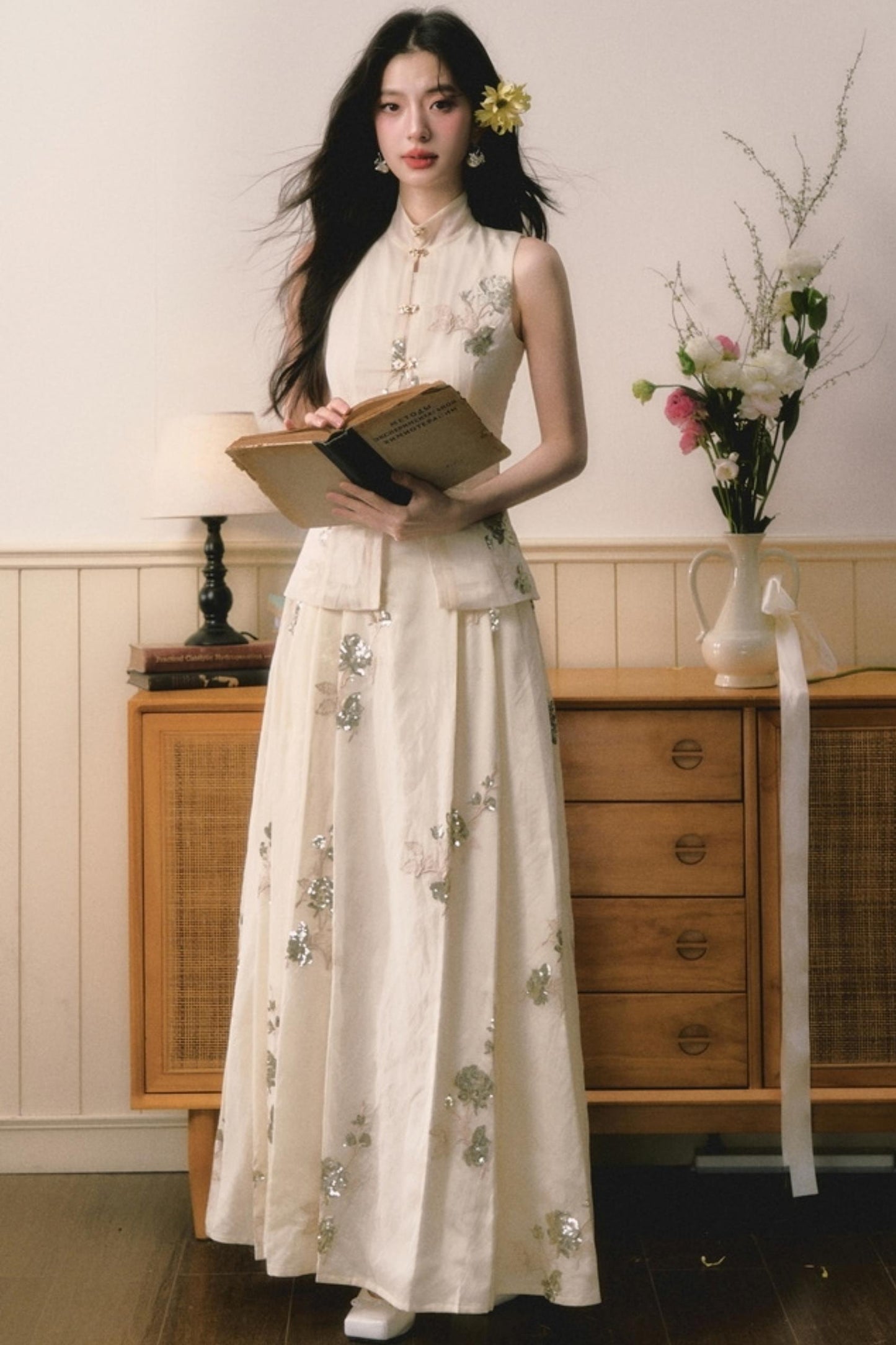 Sequin Embroidered Chinese Skirt