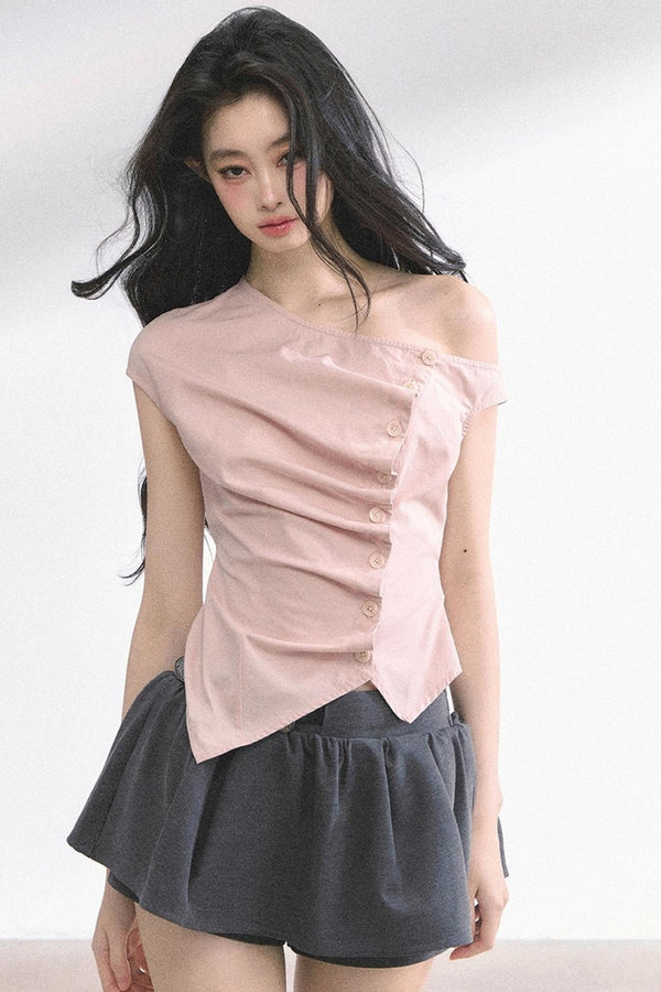 French Lace Asymmetrical Slim Fit Top