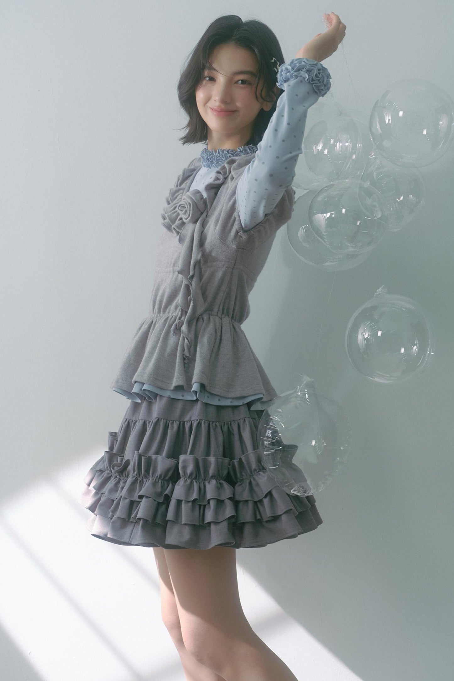 Gray Polka Dot Knitted Shirt Set-Up