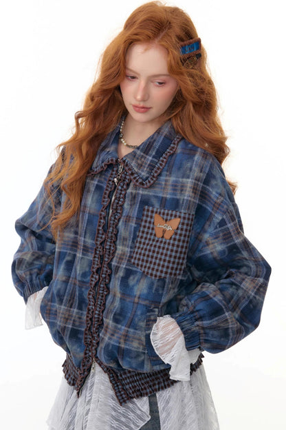 High-End Retro Blue Plaid Jacket