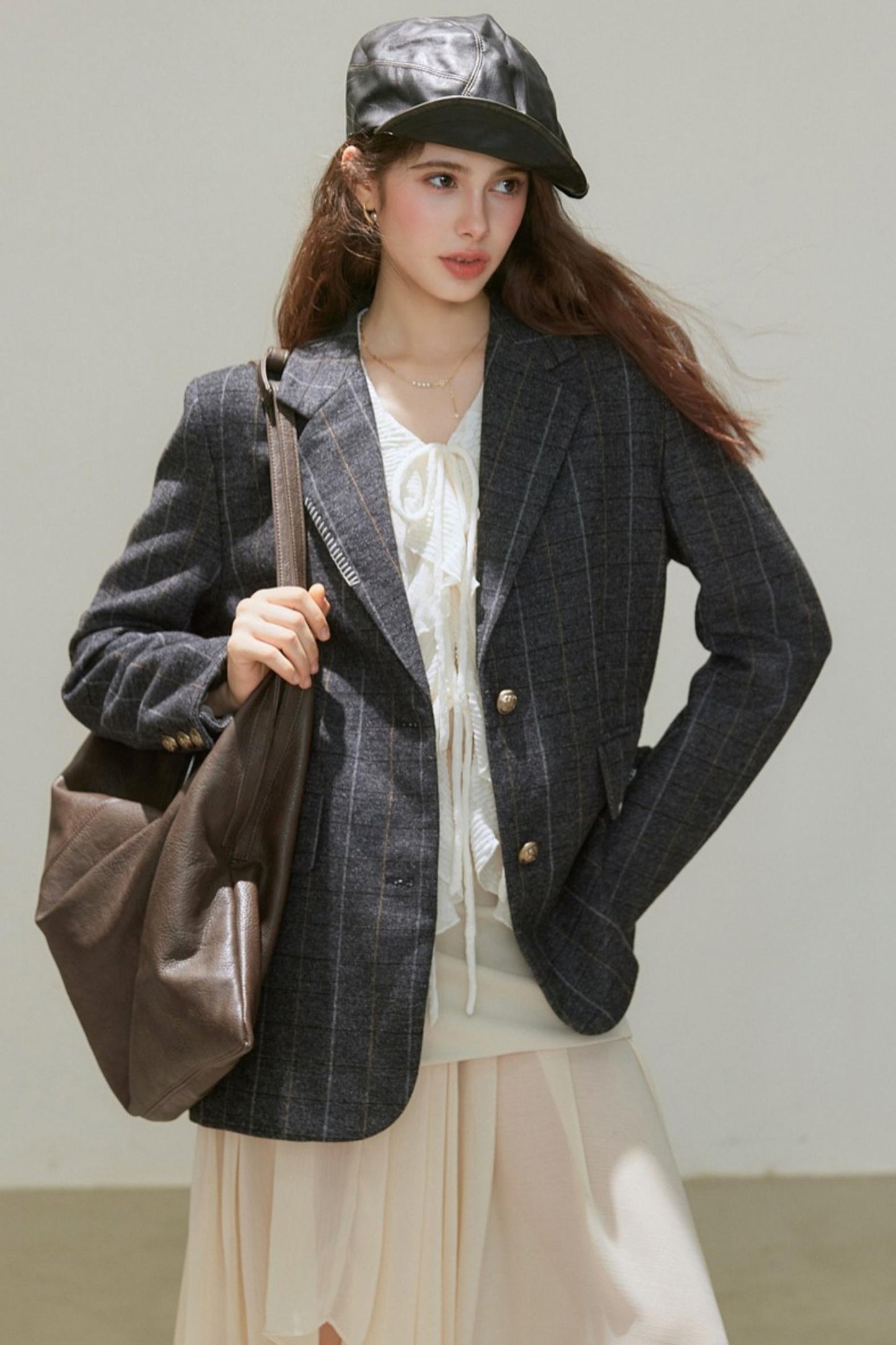 Autumn Wool Blend Plaid Blazer