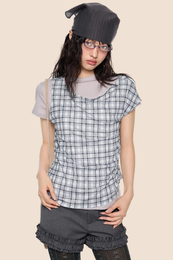 Plaid Layered Retro Top Set