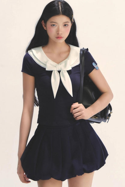 Pleated Navy Skirt