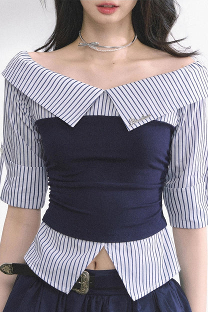 Gray Sugar Striped Short-Sleeved Shirt