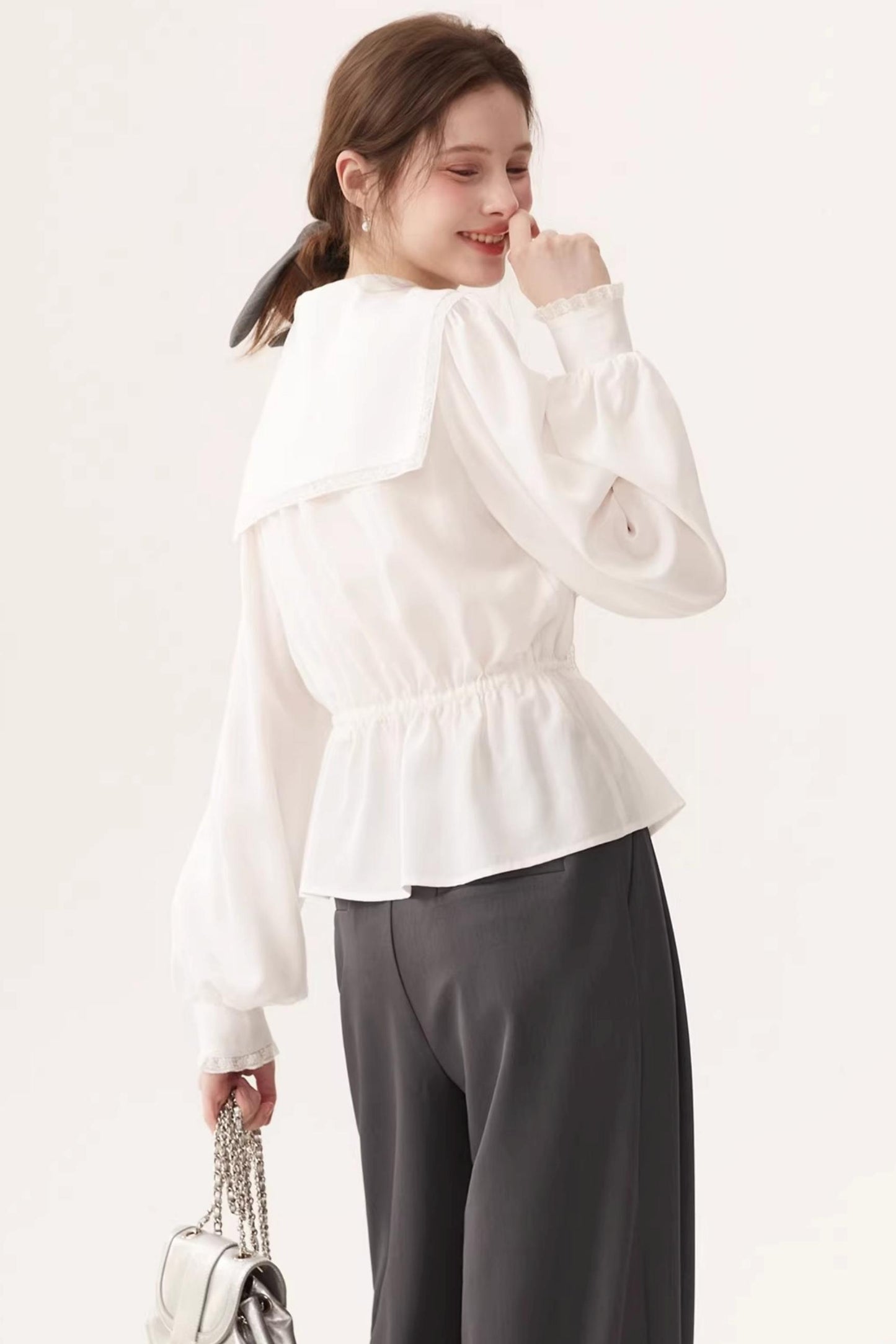 Lyocell Navy Collar Top