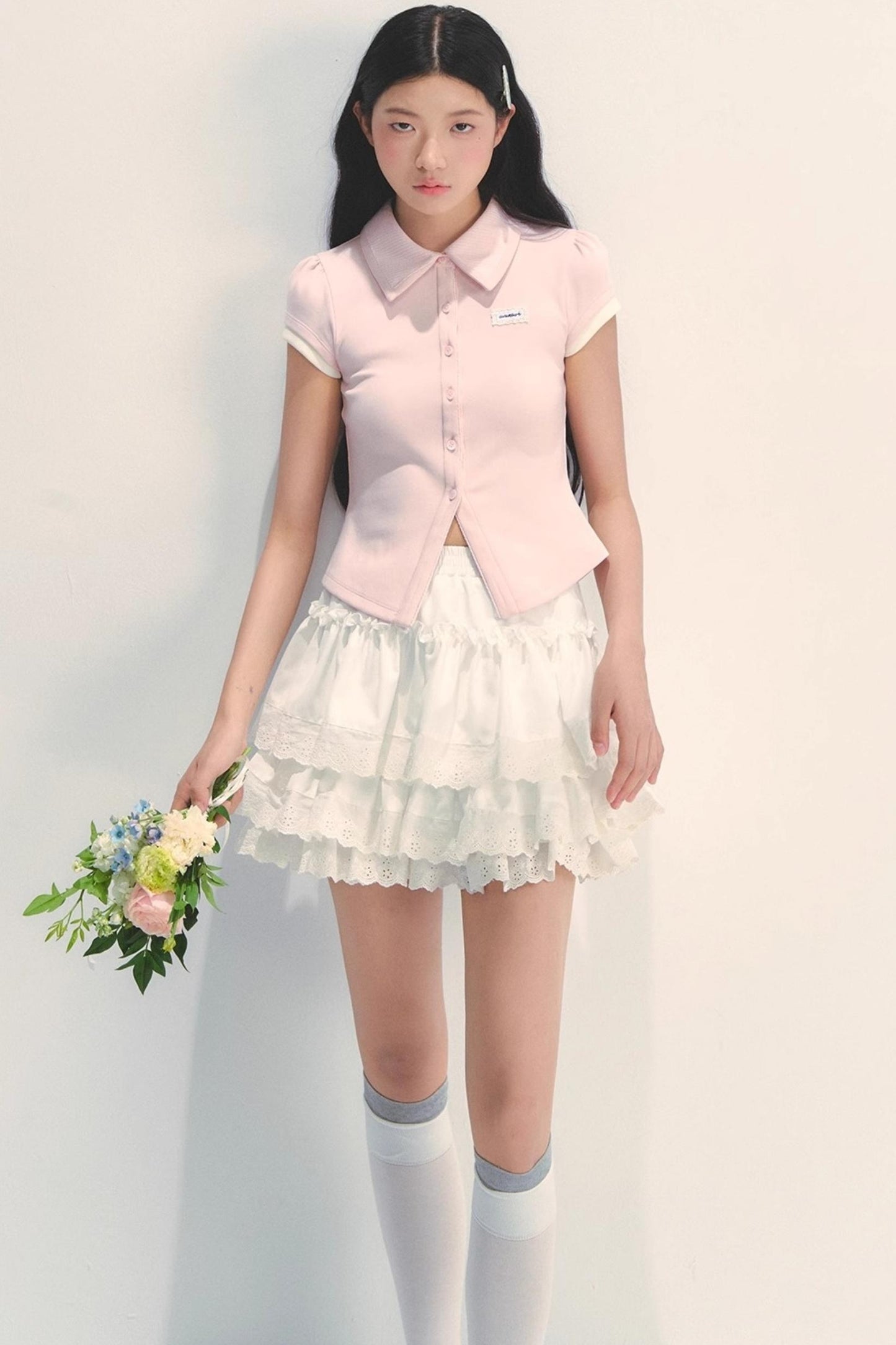 White Lace Tiered Midi Skirt