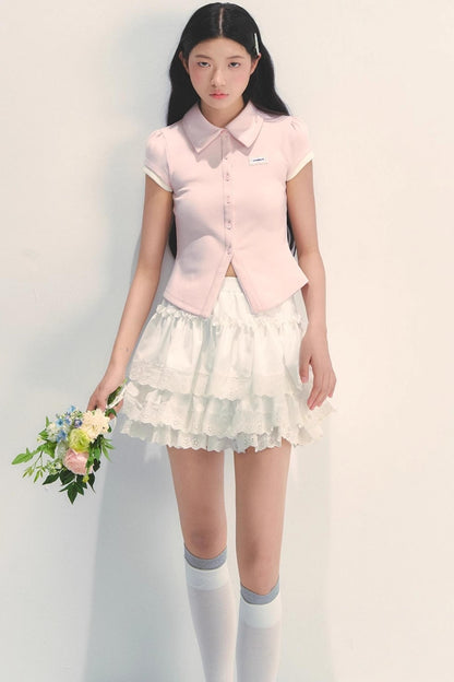 White Lace Tiered Midi Skirt