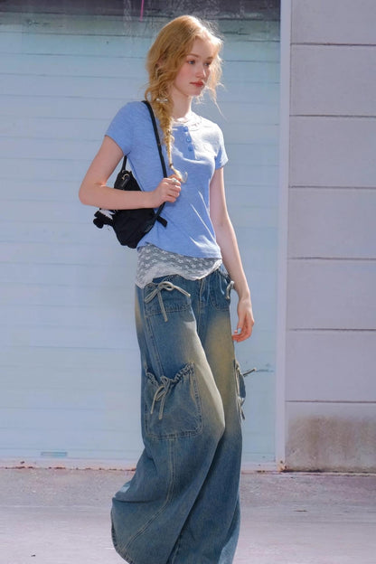 Lace Patchwork Fitted Two-Layer T-Shirt