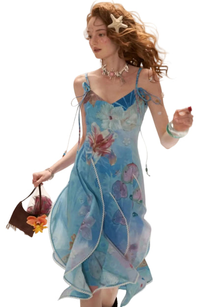 Blue Sea Floral Layered Dress