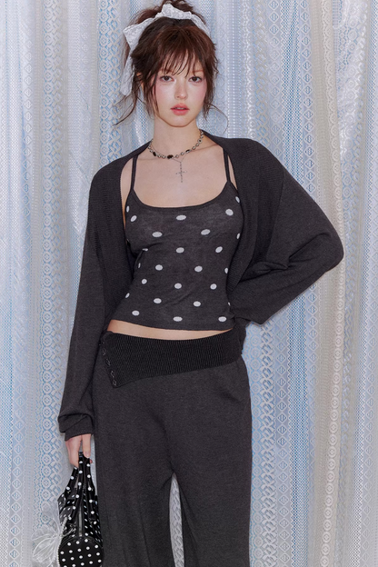 Lyocell Polka Dot Cardigan Camisole Set-Up