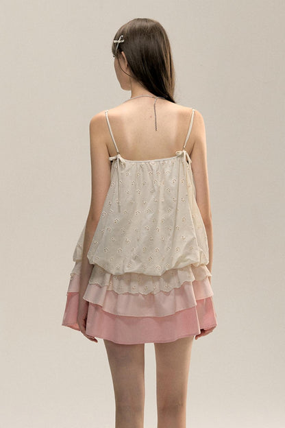 Gradient Pleated Drawstring Dress