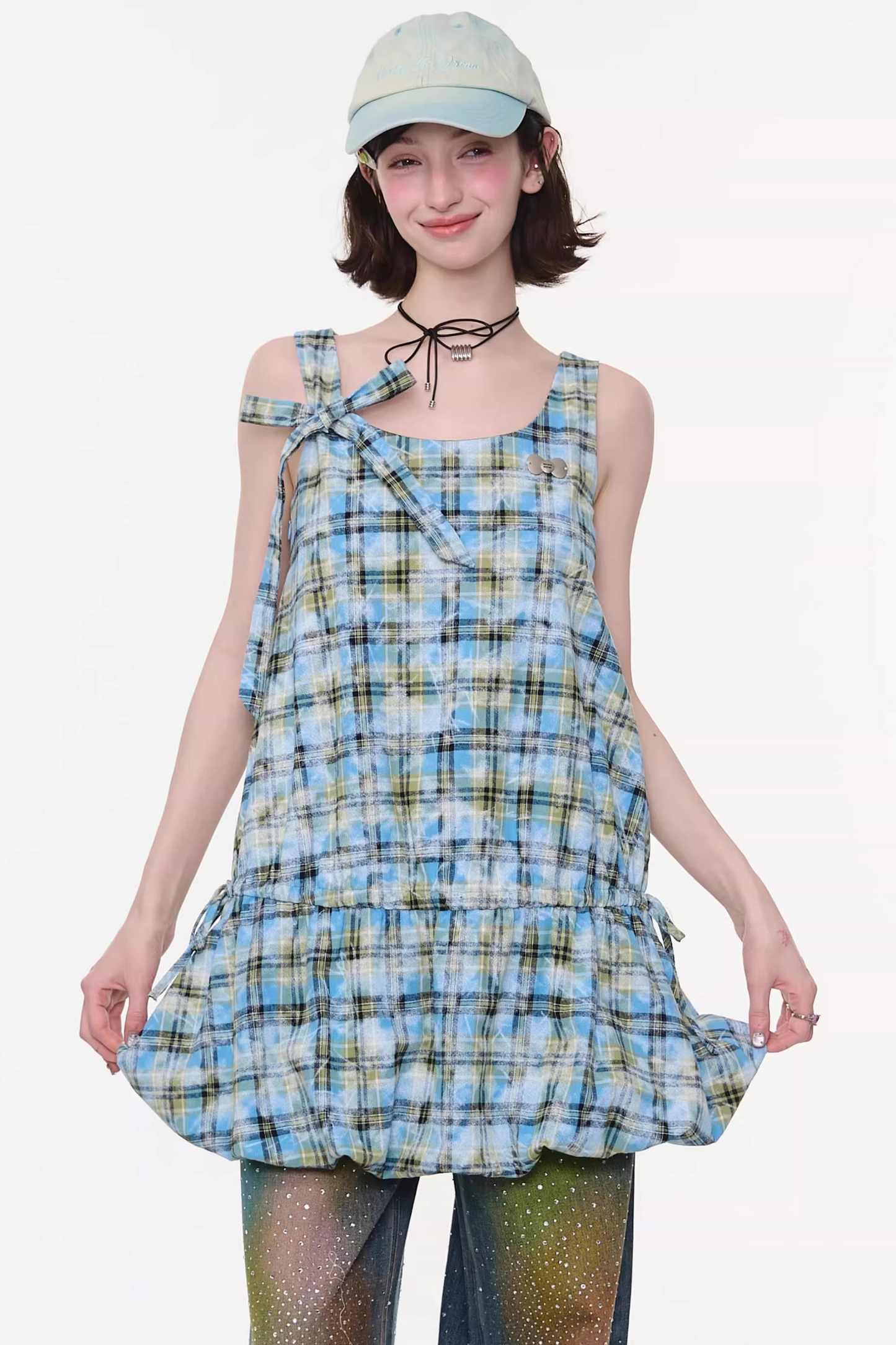 Lime Green Checkered Dress