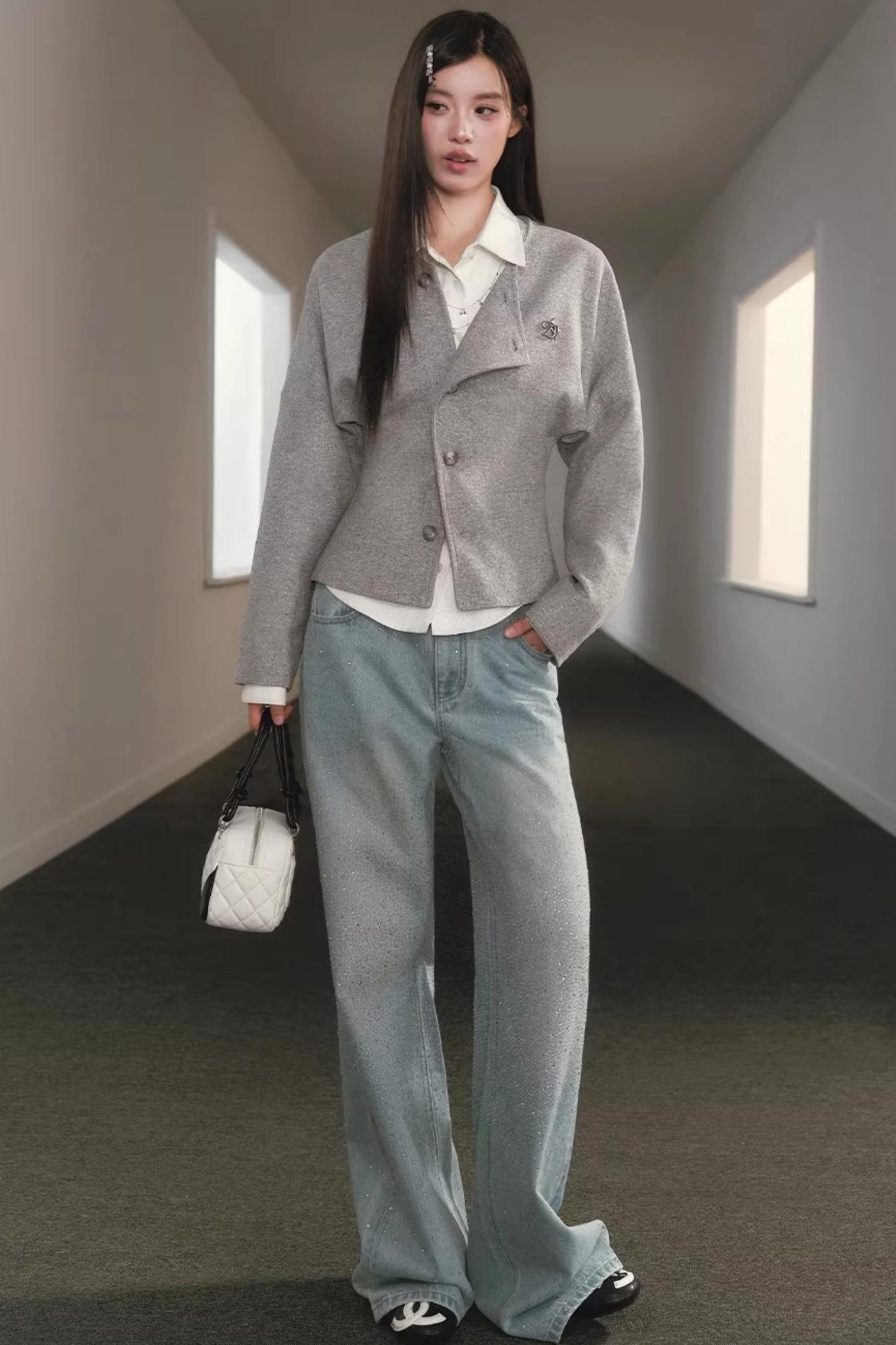 Gray Deconstructed Wool Cardigan