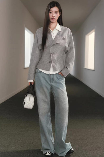 Gray Deconstructed Wool Cardigan